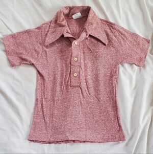 JC Penney Towncraft Vtg 1970's Polo Golf Shirt Red Heather Henley Youth  Sz 14